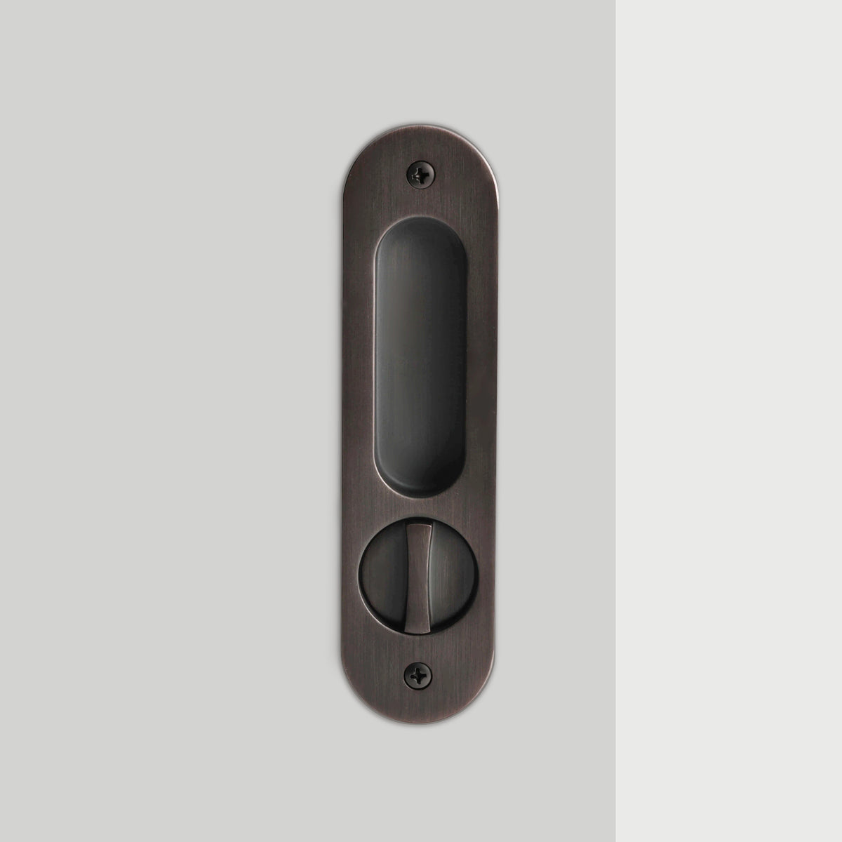 Nova Sliding Door Set in Antique Copper Brass, privacy turn