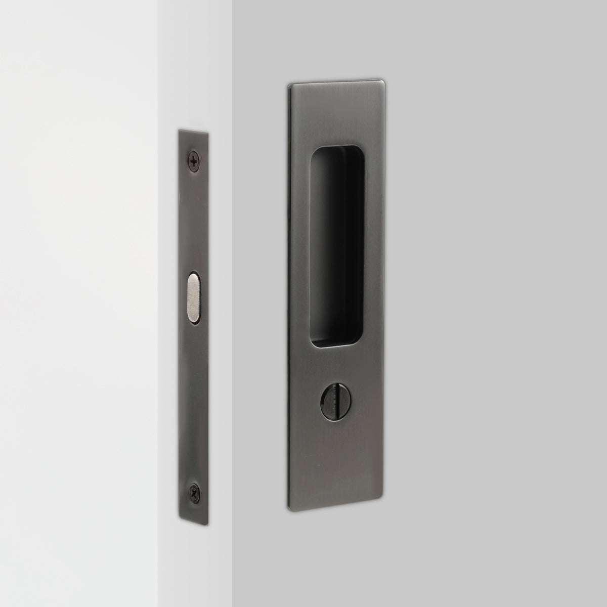 Aria Sliding Door Set in Matte Grey, installed