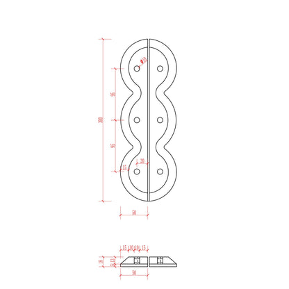Technical drawing of a metal bracket with dimensions on a white background