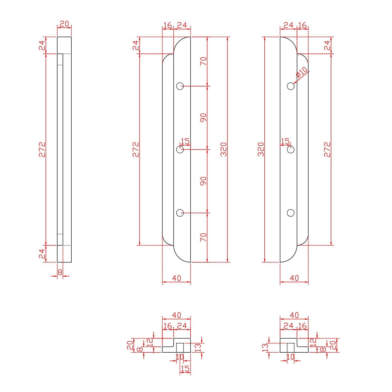 Technical drawing of a rectangular object with dimensions