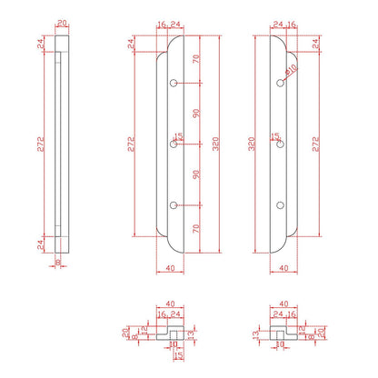 Technical drawing of a rectangular object with dimensions