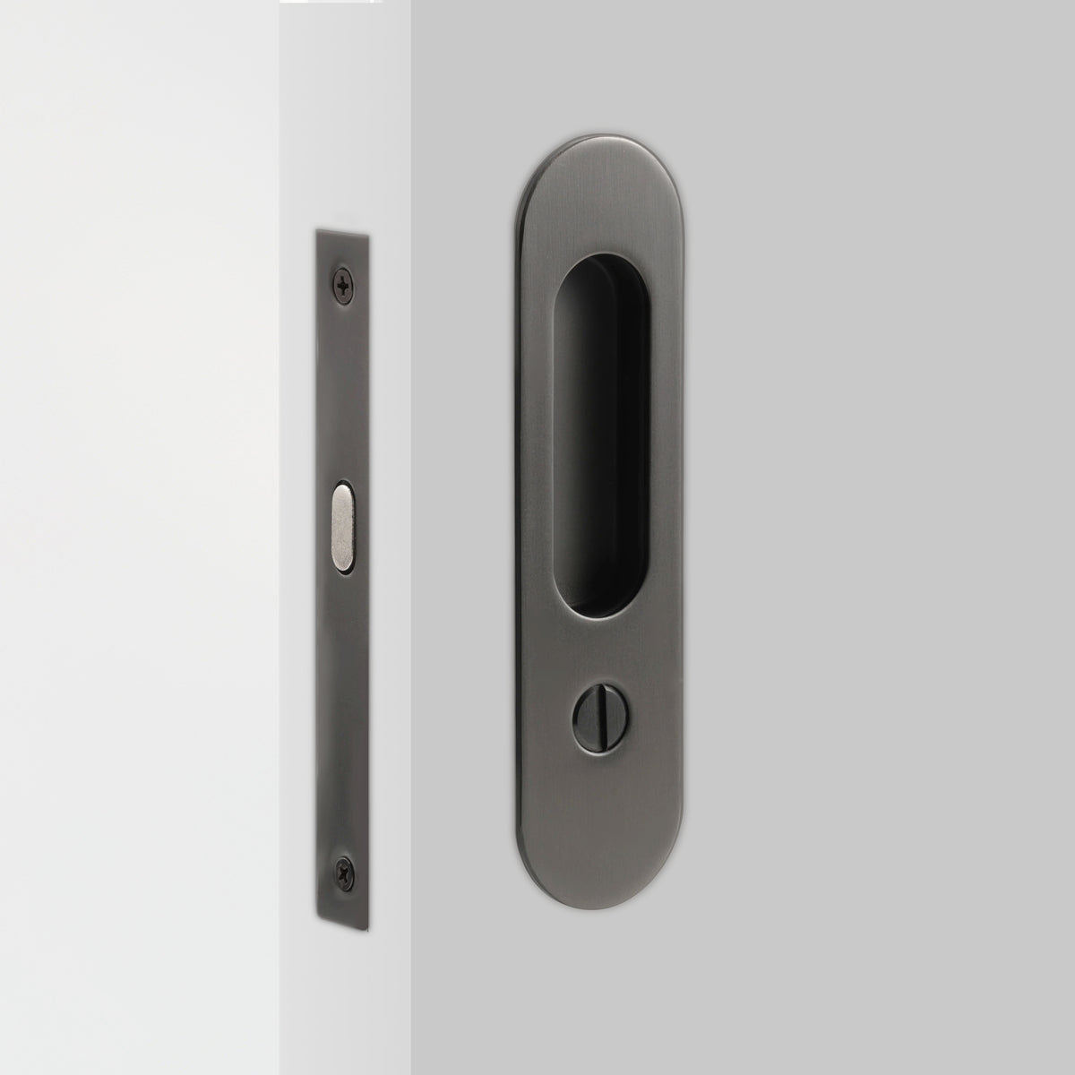 Nova Sliding Door Set in Matte Grey, installed