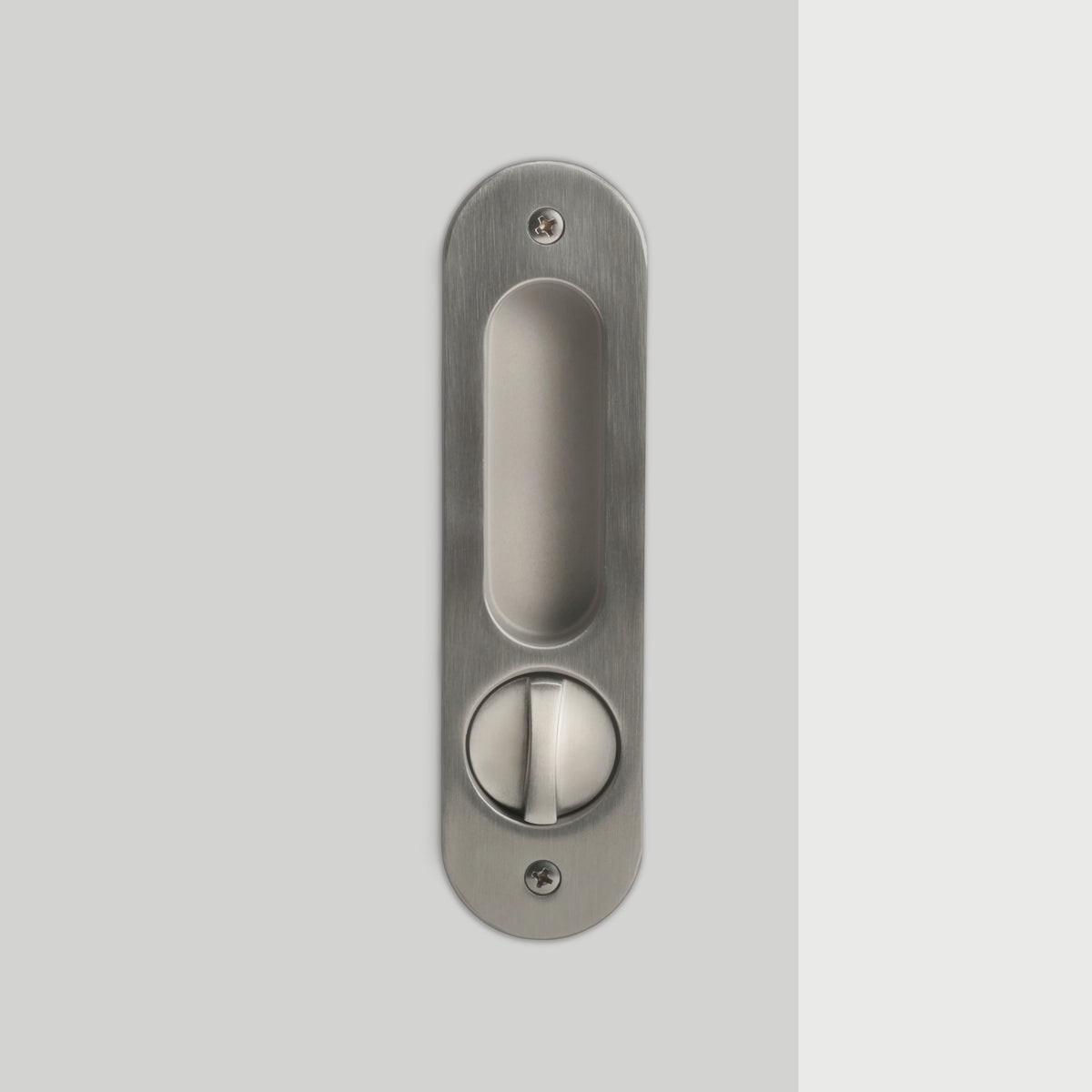 Nova Sliding Door Set in Matte Satin Nickel, privacy turn