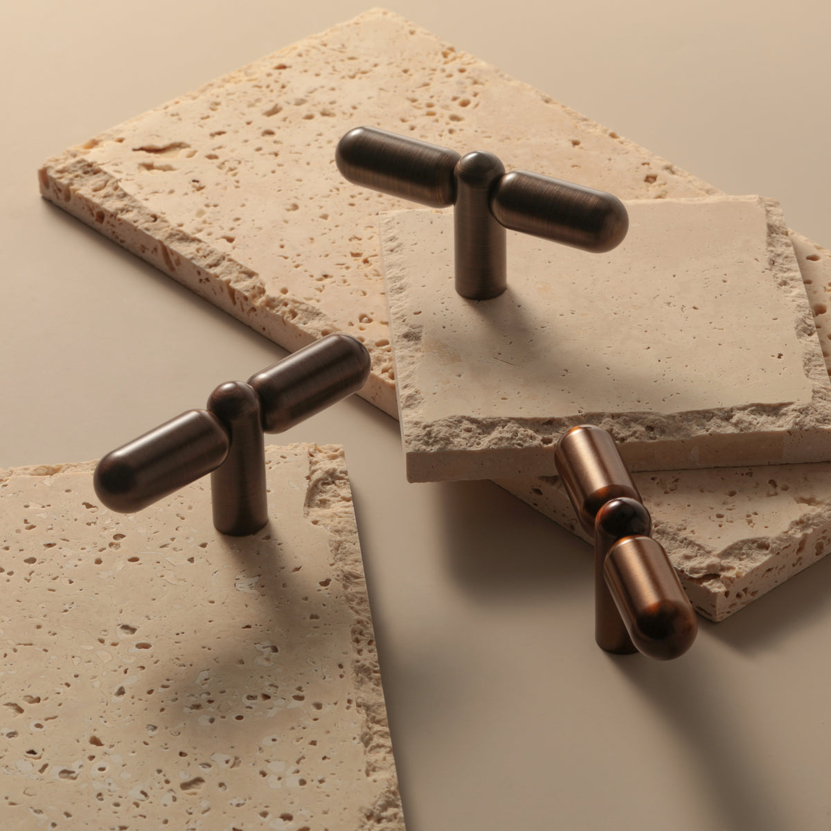 Monaco T-Knobs styled on travertine