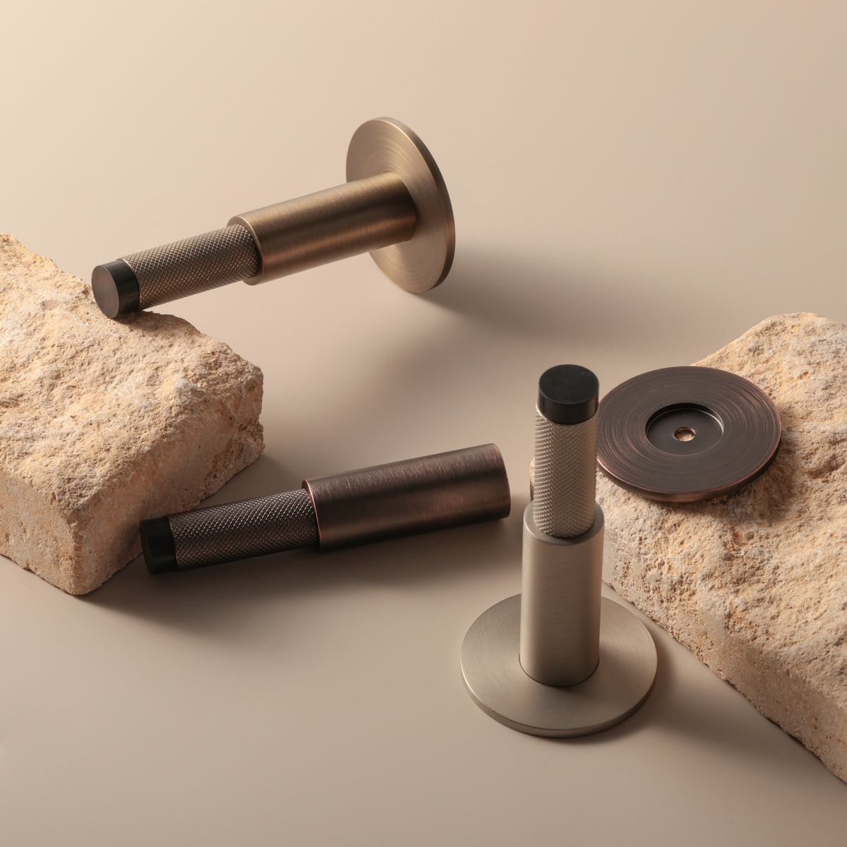 Halo Door Stop styled with stone, base plate detail