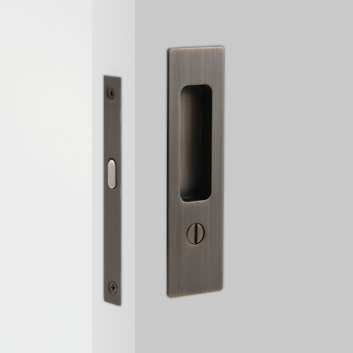 Aria Sliding Door Set in Antique Brushed Bronze, installed