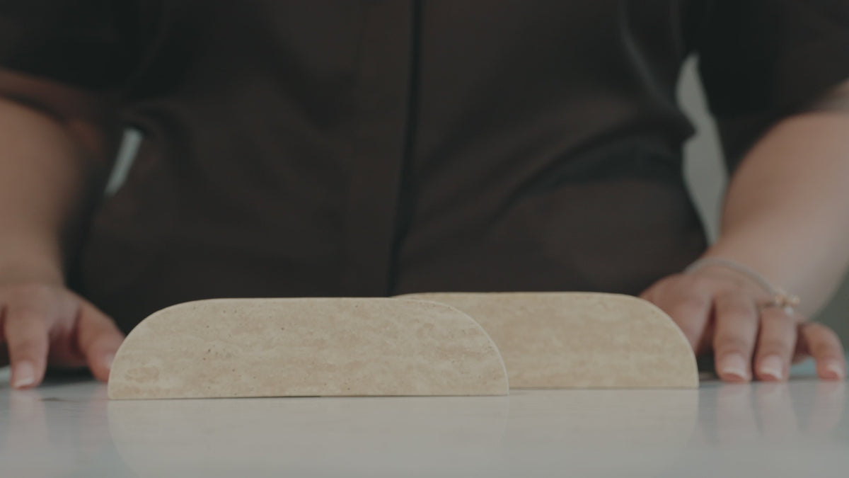 Close-up of the Angel Marble Handle in Travertine, 160mm