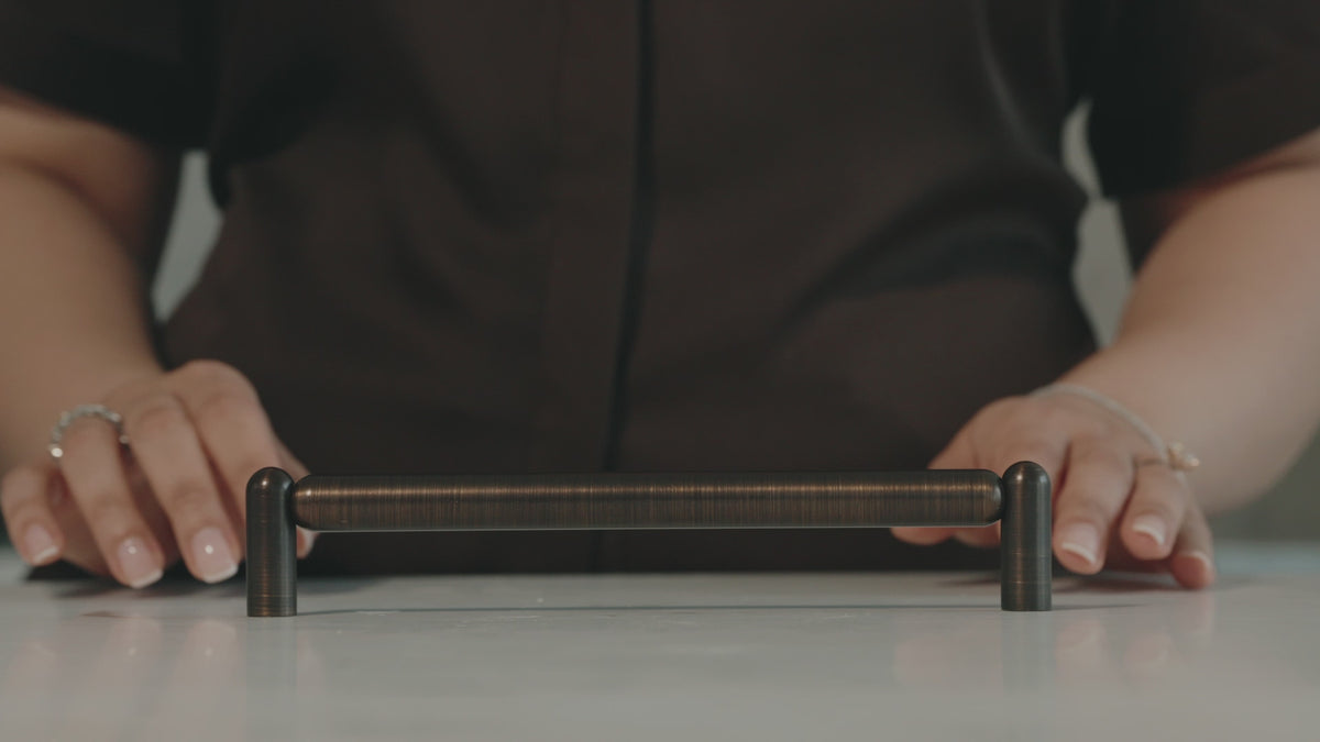Close-up of the Monaco Handle in Antique Copper Brass
